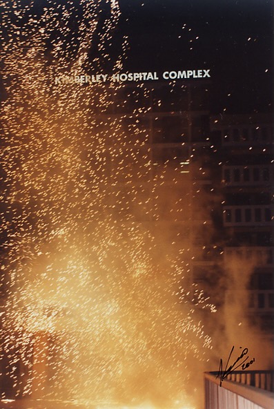 Firework display in front of Kimberley Hospital Complex at the Awakening of the Giant ceremony.