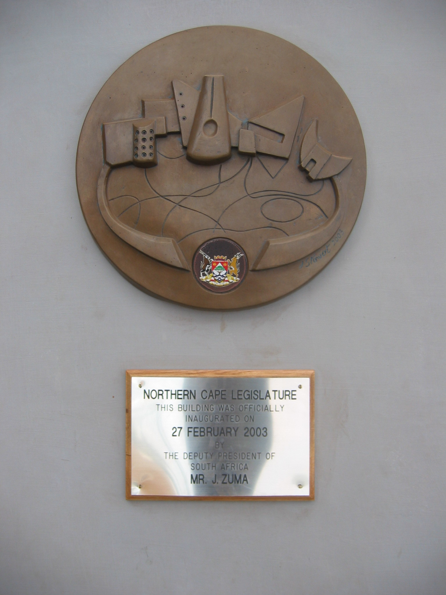 Plaque for the opening of the new Provincial Legislature building in 2003