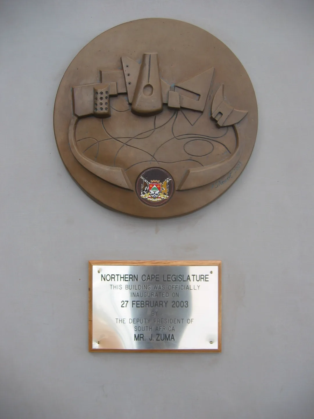 Plaque for the opening of the new Provincial Legislature building in 2003