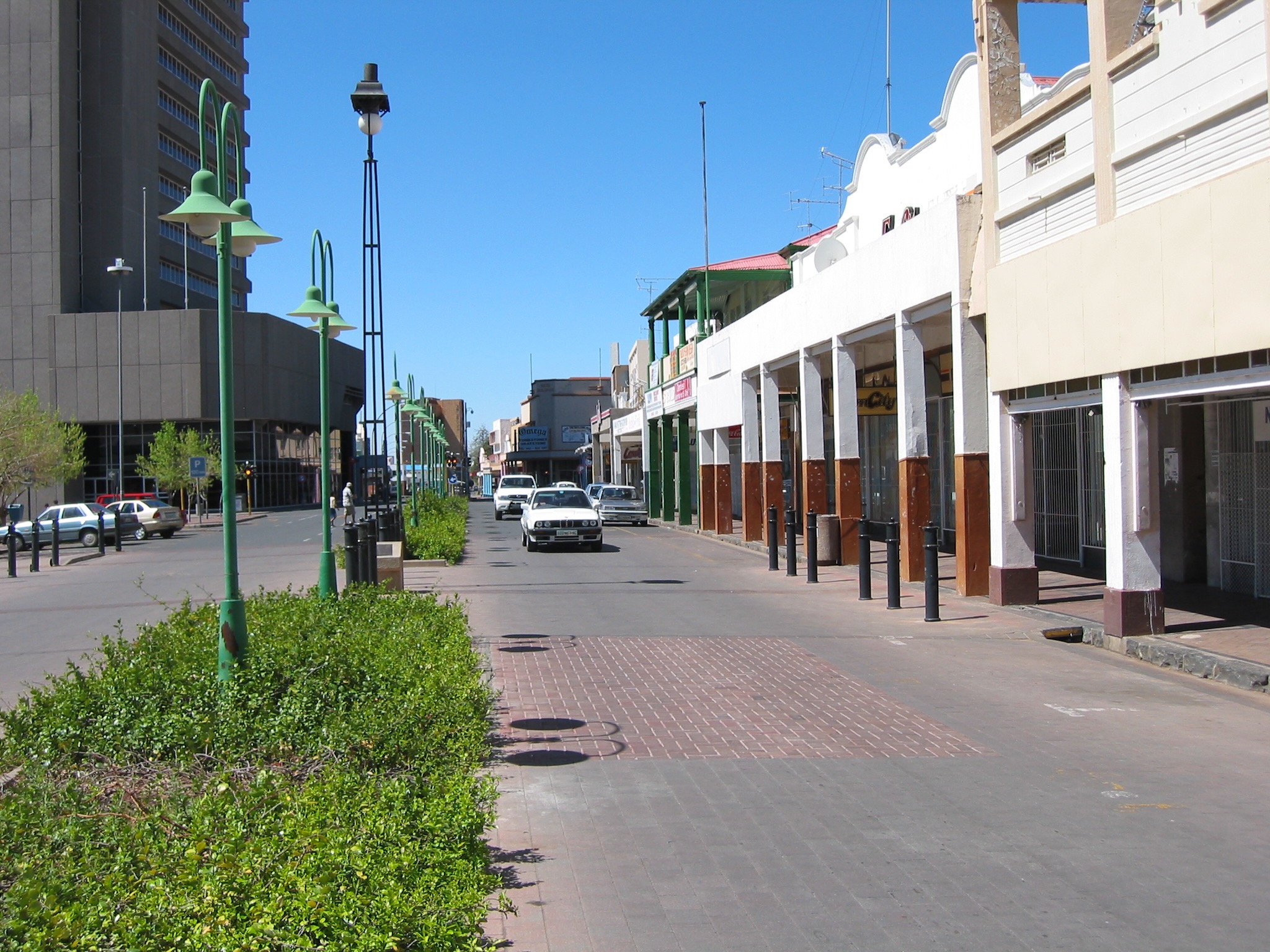 Shops and businesses along the street opposite Kimberley City Hall in Kimberley, photographed in 2003.