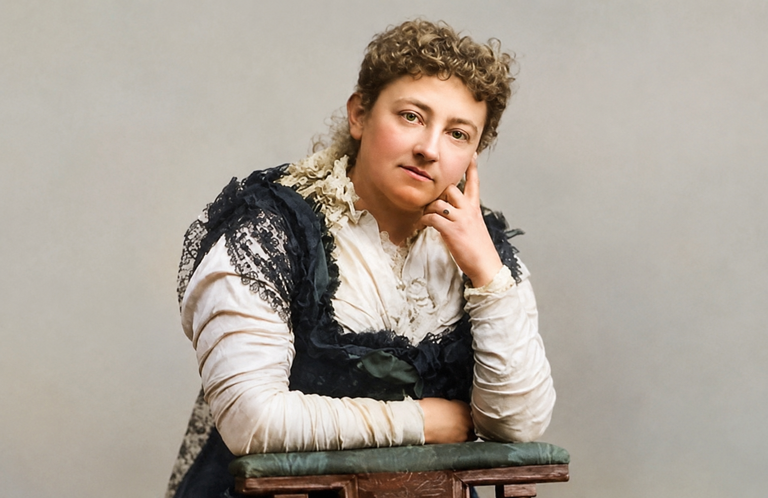 Portrait of Olive Schreiner, pioneering South African novelist, feminist and social critic, photographed in the late nineteenth century.