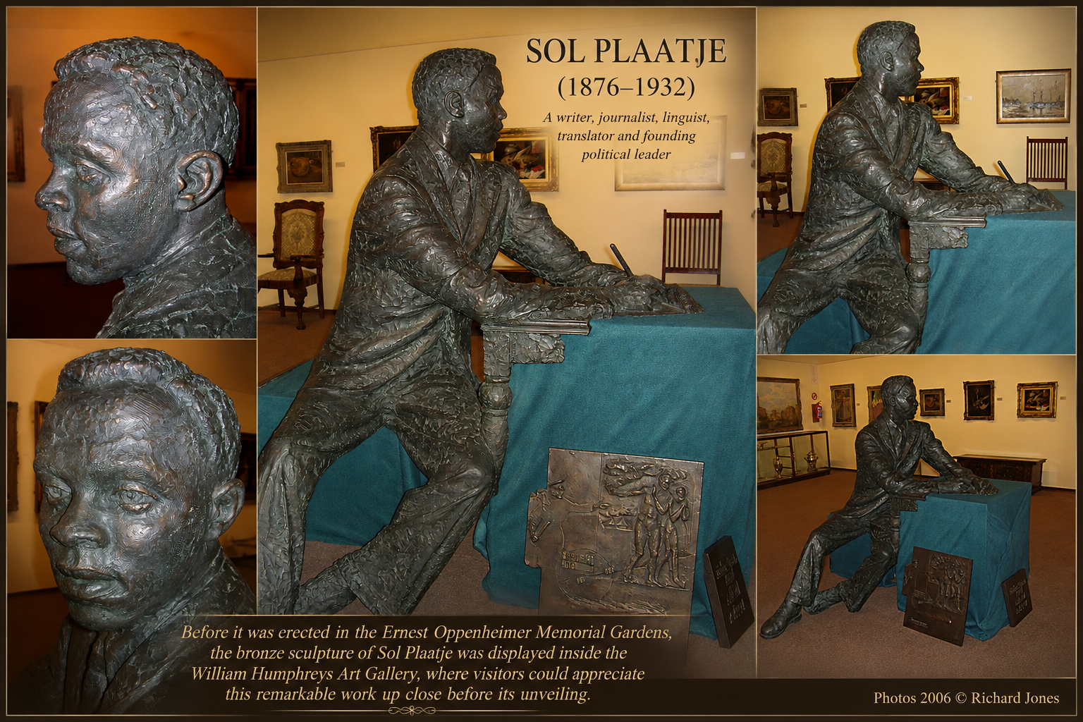 Bronze sculpture of Sol Plaatje displayed inside the William Humphreys Art Gallery in Kimberley in 2006 before its installation in the Oppenheimer Gardens