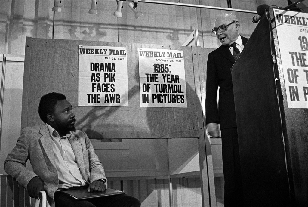 1986 debate Harry Oppenheimer discussed the future of mining and labour in SA with Cyril Ramaphosa, then a National Union of Mineworkers leader. (Photo: African Media Online)