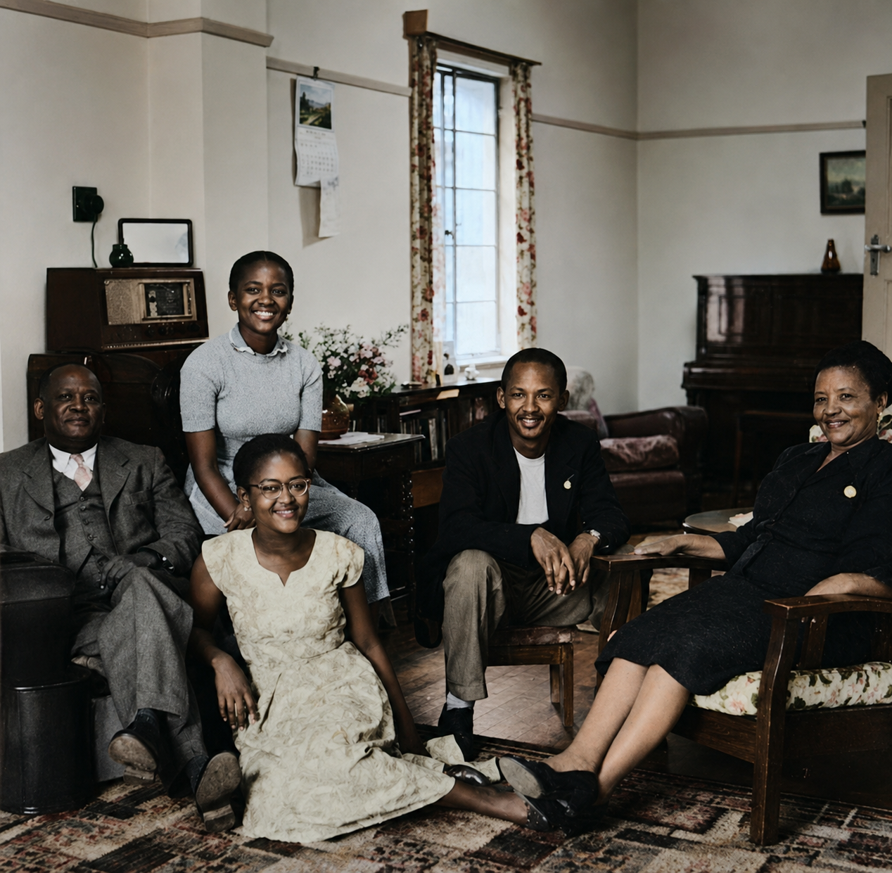 Professor ZK Matthews, with his wife and their three children in 1952.