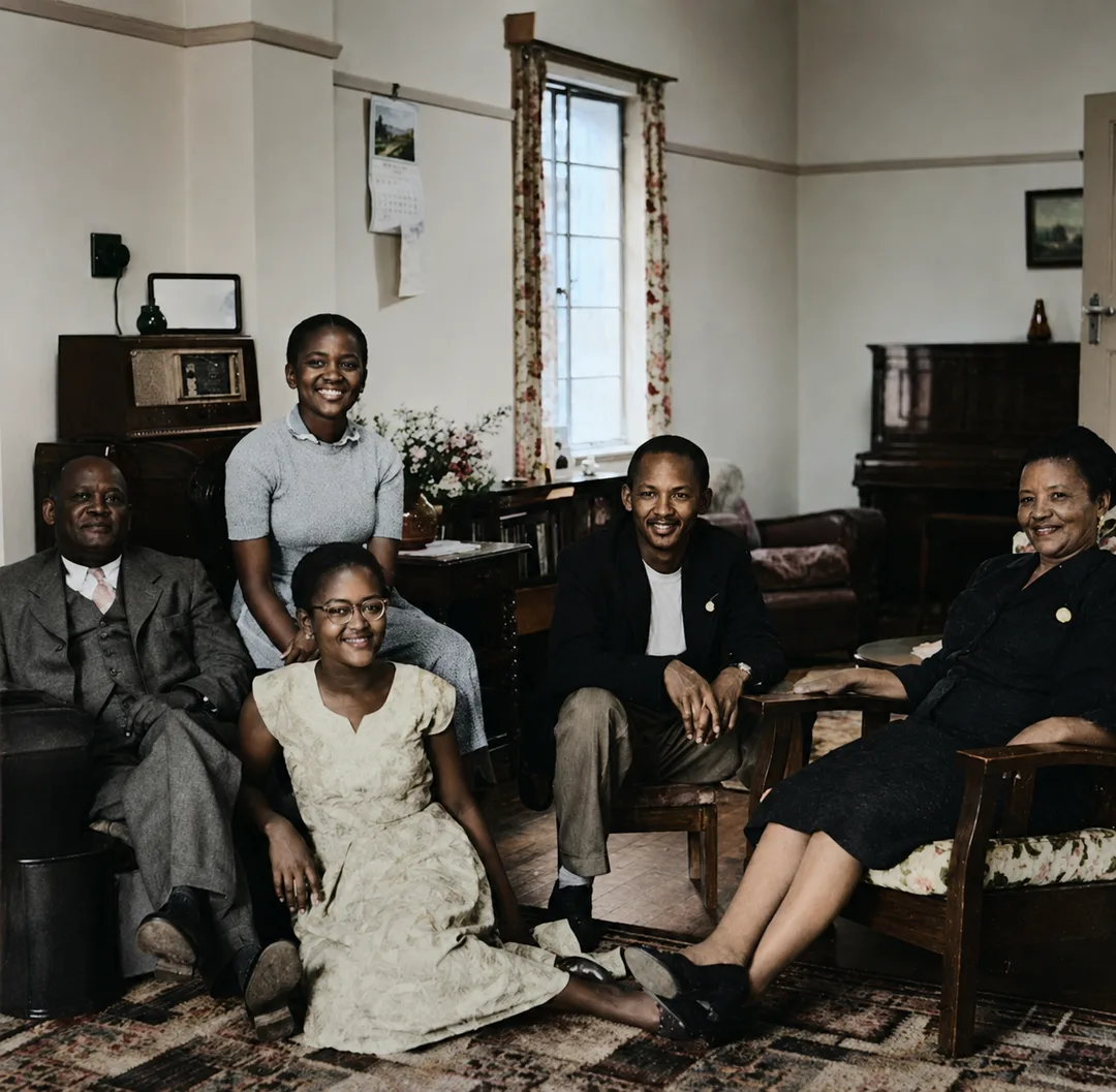 Professor ZK Matthews, with his wife and their three children in 1952.