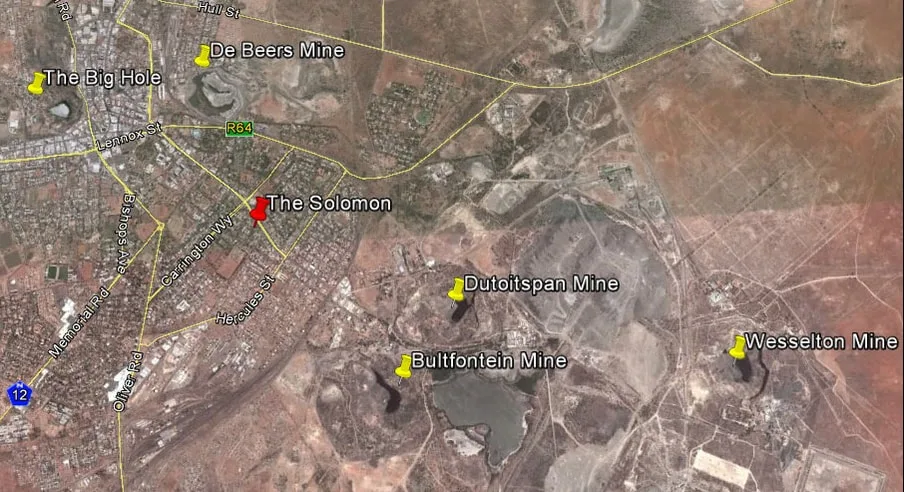Satellite map of Kimberley mines