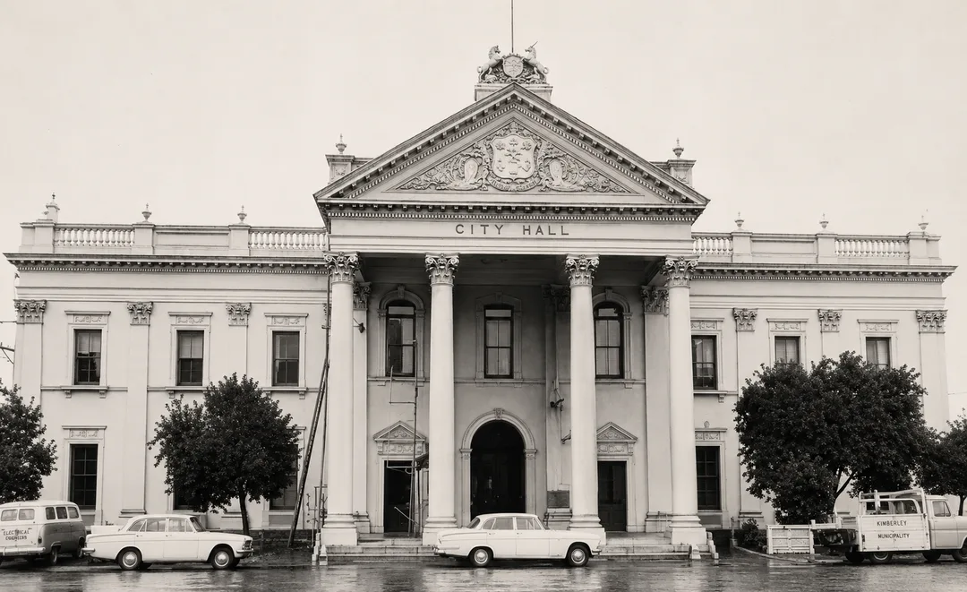 Kimberley City Hall after restoration, showing the restored Victorian façade and Corinthian entrance.