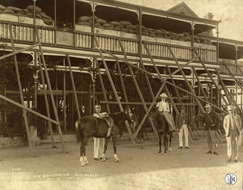 Cecil Rhodes and associates outside the Kimberley Sanatorium - his home during the siege of Kimberley
