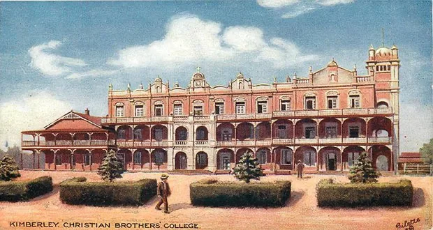 Historic postcard of St Patrick's CBC, showing the original 1905 school building designed by Fergus Carstairs Rogers and J.G. Ross.