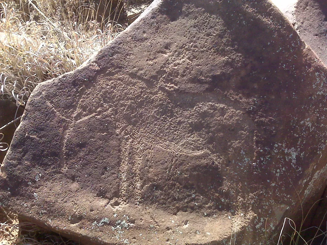 Engraving of an elephant created by repeatedly striking the rock with a hard stone, a technique known as pecking