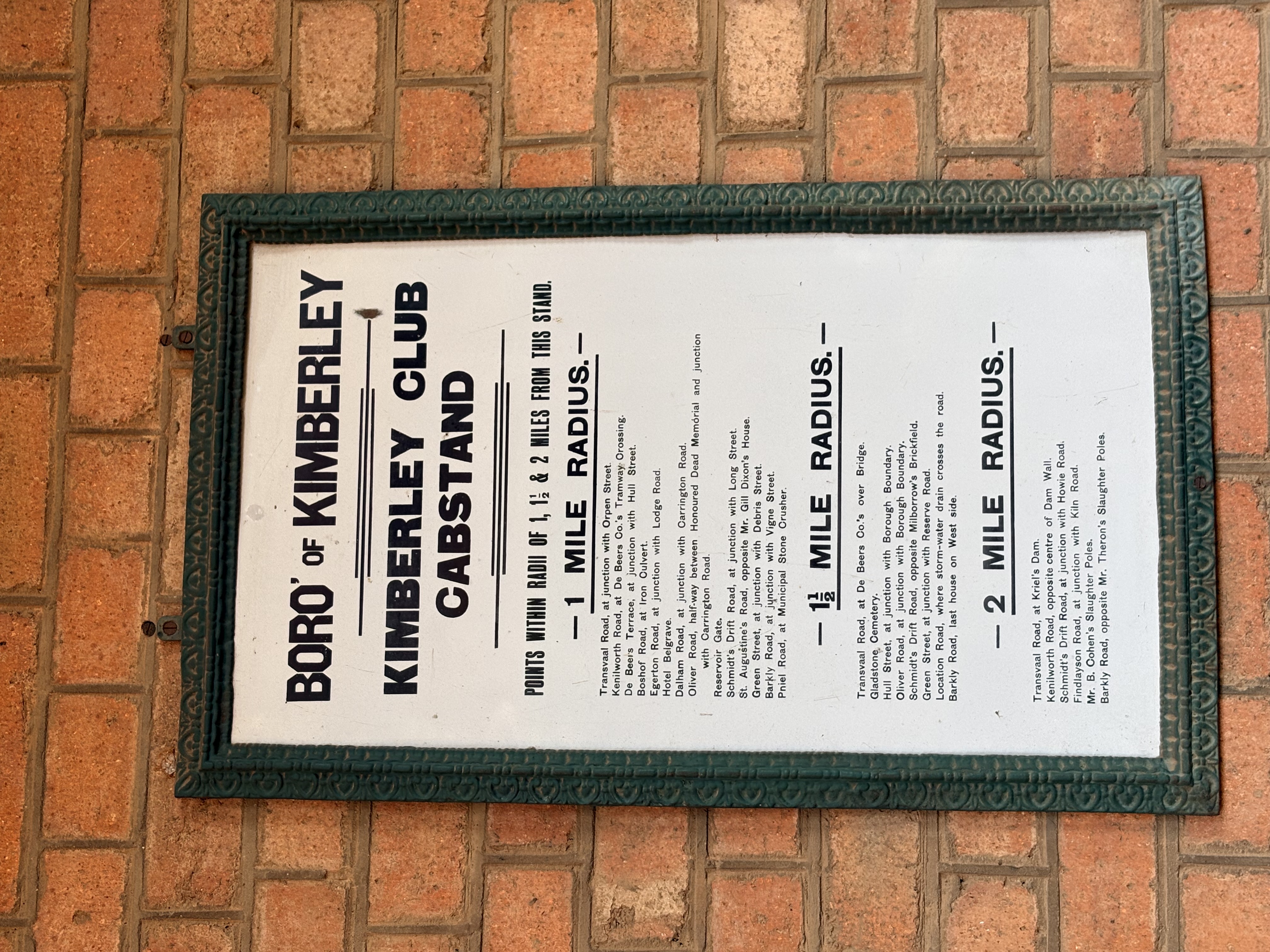 Kimberley Club Cabstand sign
