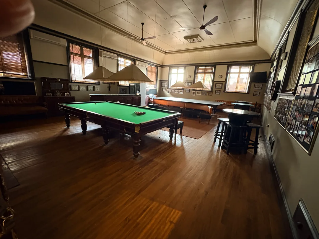 Billiards Room at the Kimberley Club in Kimberley, with historic furnishings and traditional Club interior.