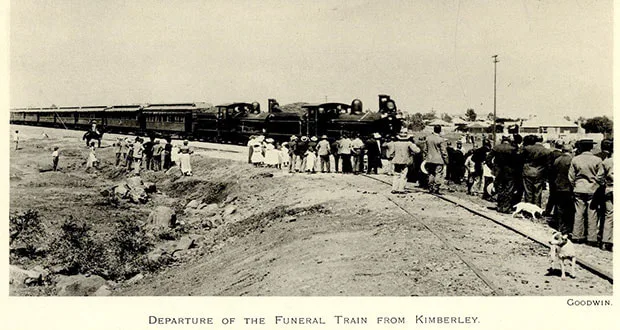 The funeral train departs Kimberley Station carrying Cecil Rhodes