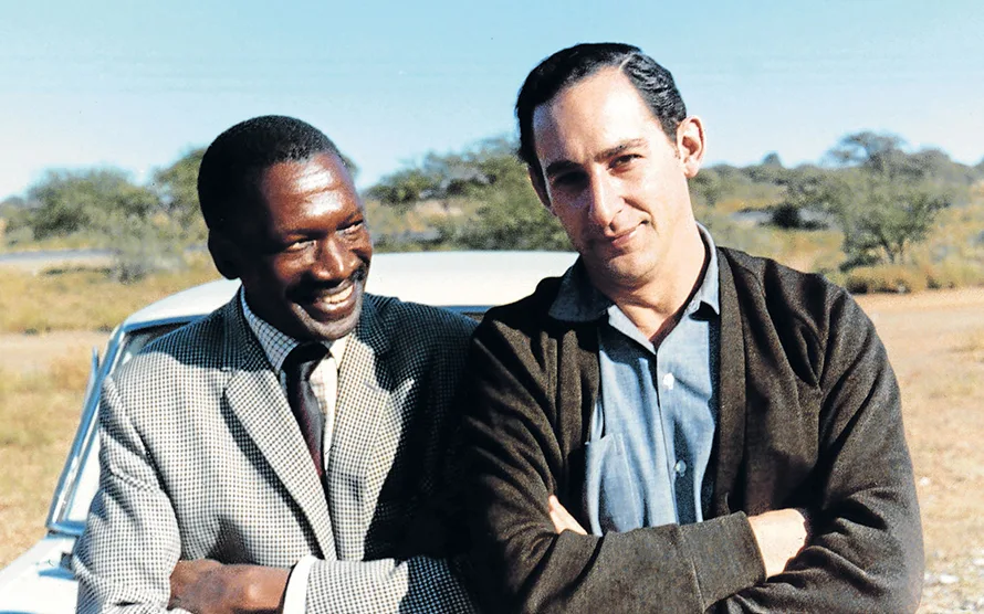 Robert Sobukwe and journalist Benjamin Pogrund following Sobukwe's release from Robben Island in 1969.