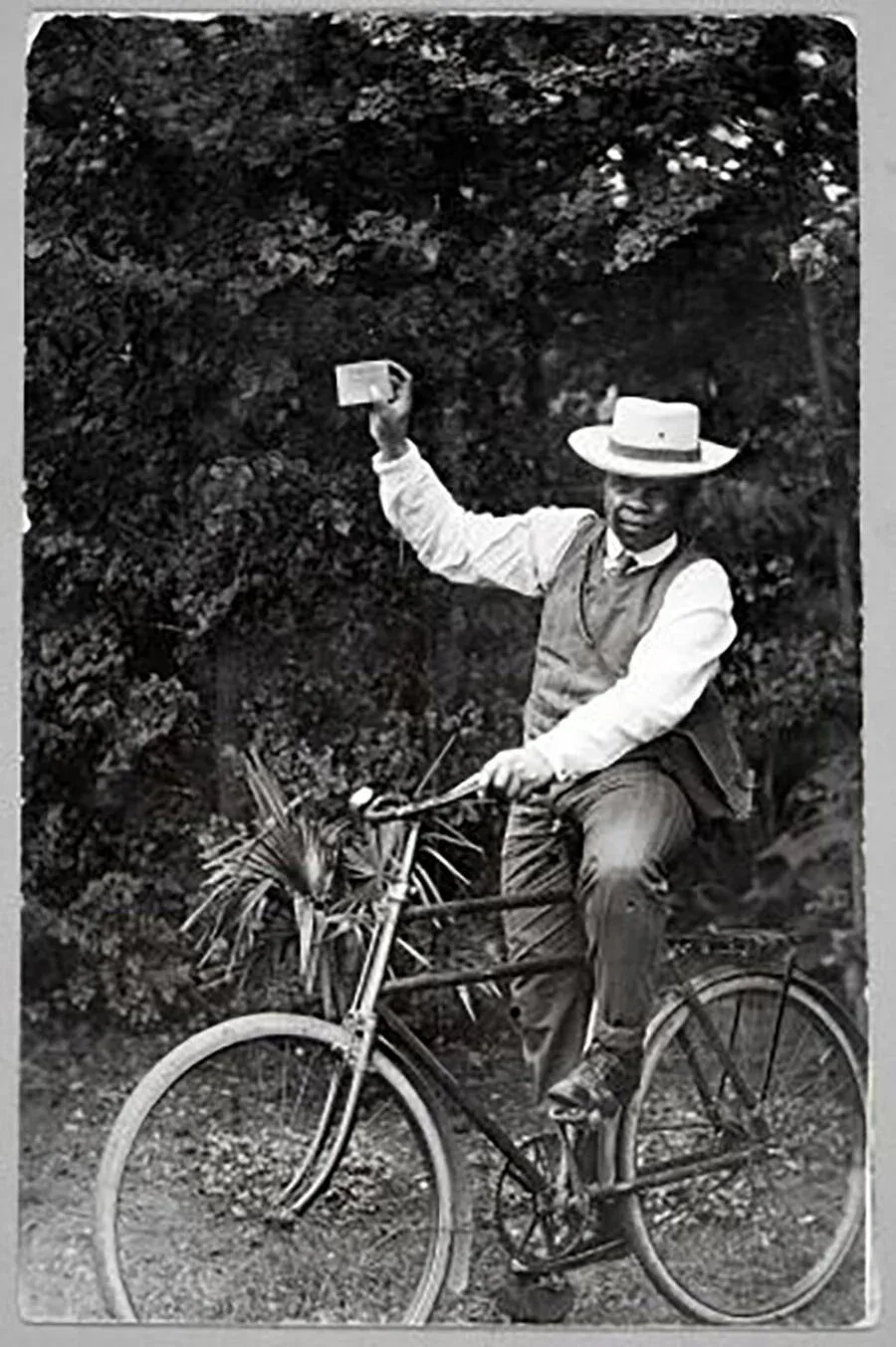 Sol Plaatje on his bicycle in South Africa in 1913. Courtesy: Sol Plaatje Educational Trust, Kimberley