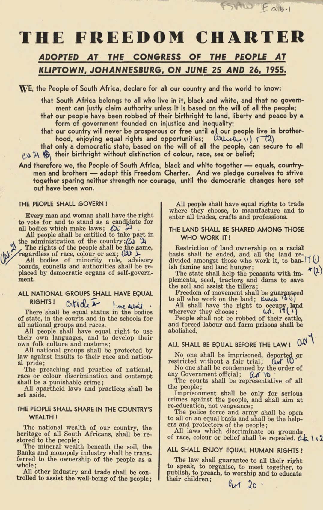 The Freedom Charter, 1955