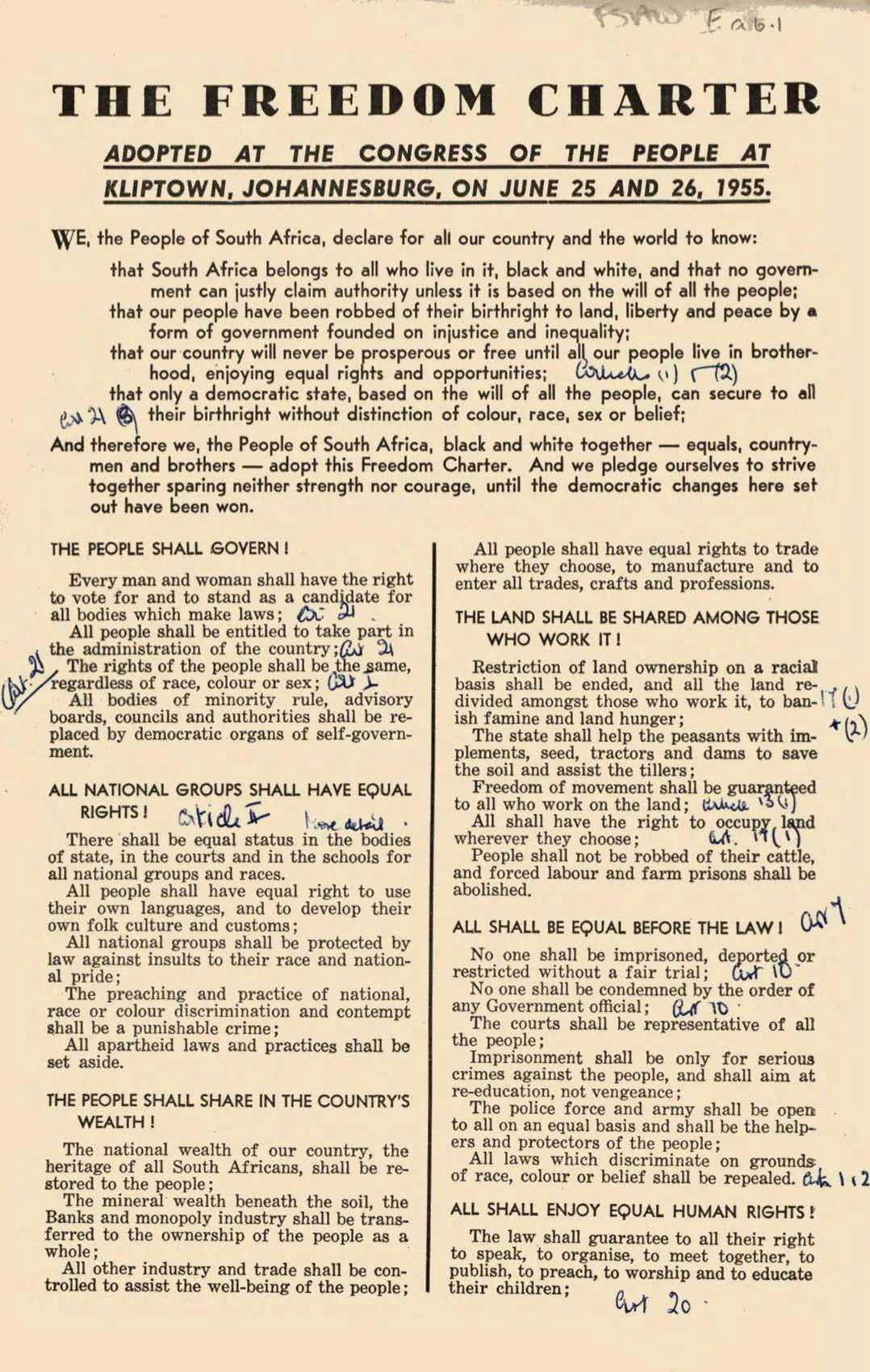 The Freedom Charter, 1955